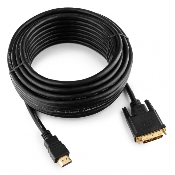 Кабель HDMI-DVI Gembird/Cablexpert 10 м, 19M/19M single link, позол.разъем (CC-HDMI-DVI-10MC) черный