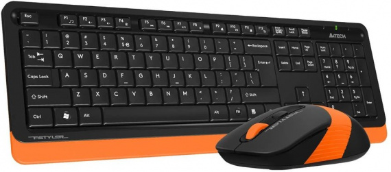 Комплект клавиатура + мышь беспроводной A4Tech Fstyler FG1010 (USB, 2000dpi, до 15 м, черный/оранжевый)