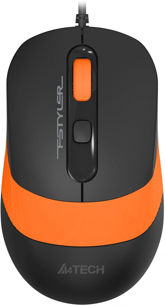 Мышь проводная A4Tech Fstyler FM10S USB 1600dpi, 1.5 м, оптическая, бесшум., черный/оранжевый (4but)