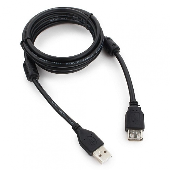 Кабель-удлинитель USB 2.0 Pro 1,8м Cablexpert, Am/Af, экран, 2фер.кольца (CCF2-USB2-AMAF-6) черный