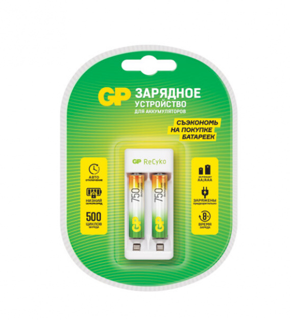 Зарядное устройство GP Rechargeable E211/75AAAHCCS-2CR1 AA/AAA NiMH +аккумулятор AAA 750mh (2шт) блистер