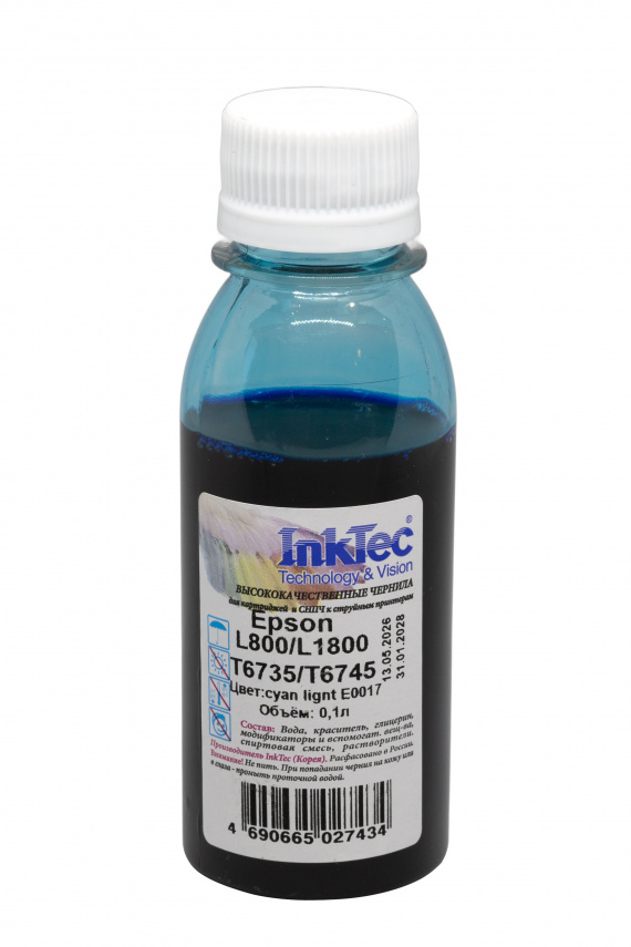 Чернила для СНПЧ Epson L800/L801/L805/L810/L850/L1800, light cyan, 100 мл., InkTec (E0017-100MLC)