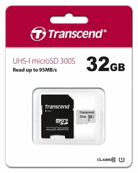Карта памяти 32Gb microSDHC Transcend Class 10 UHS-I U1 + адаптер (TS32GUSD300S-A)