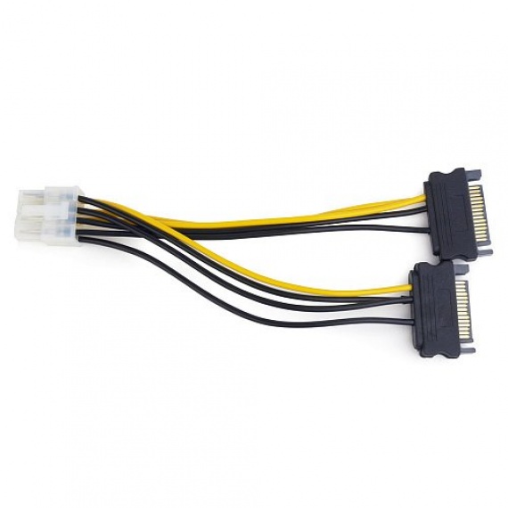 Кабель Cablexpert CC-PSU-83, переходник питания 2xSATA для PCI-Е 2x15-Pin/8-Pin 0,2 м