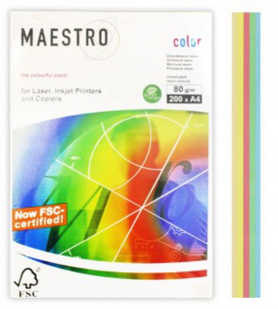 Набор цветной бумаги А4 80 гр/м2, Master/Color, 250 листов, MIX Pastel (20/23/25/28/30)