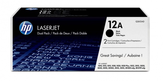 Картридж HP Q2612AF, LJ 1010/1012/1015(18)/1020(22)/3015/3020(30)/3050/3052/3055/M1005 (2 картриджа)