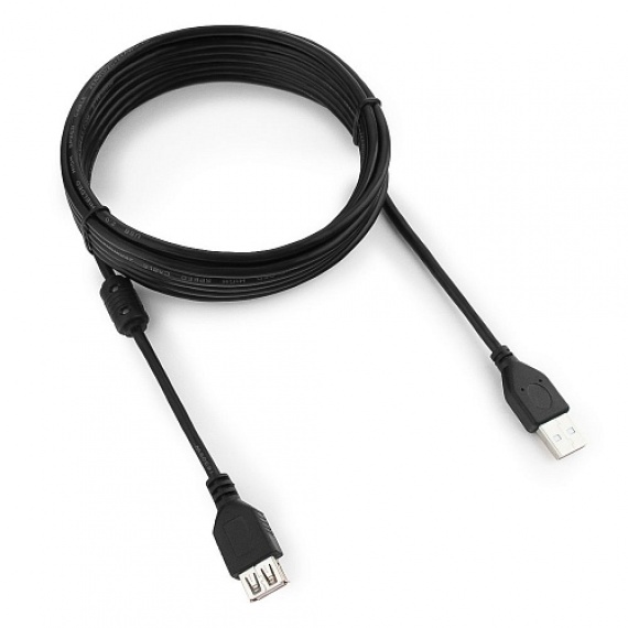 Кабель-удлинитель USB 2.0 Pro 4,5м Gembird, экран, феррит. кольцо (CCF-USB2-AMAF-15) черный