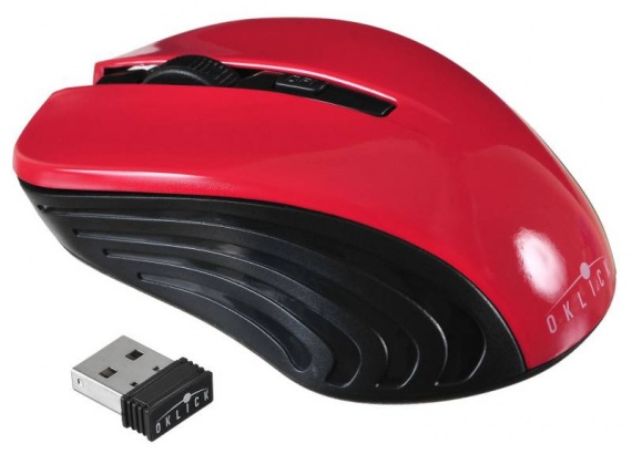 Мышь беспроводная OKLICK 545MW <USB, 1600 dpi, до 10 м, Black+Red>
