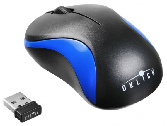 Мышь беспроводная Оклик 605SW USB, 1200 dpi, до 10 м, д/ноутбуков, черный/синий