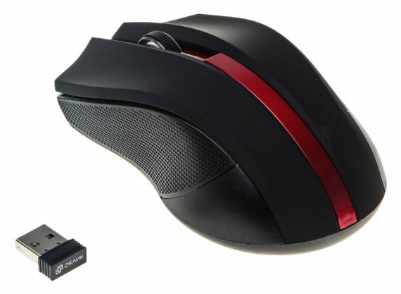 Мышь беспроводная Оклик 615MW USB, 1200 dpi, до 10 м, д/ноутбуков, черный/красный
